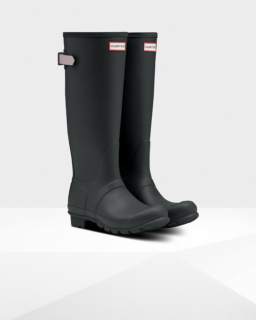 Botas de Lluvia Altas Hunter Mujer - Original Back Adjustable - Verdes Oscuro/Morados - WUBMNYS-75